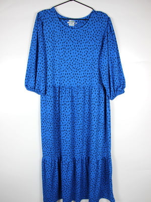 Синя сукня в принт з оборкою | 6850197