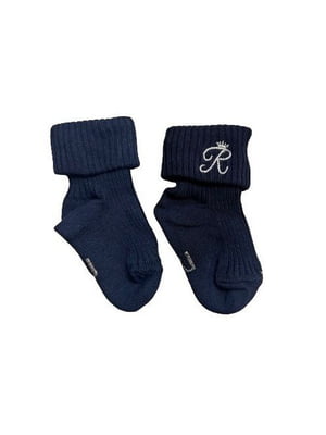 Сині шкарпетки в рубчик з відворотом і вишитою літерою | 6850229