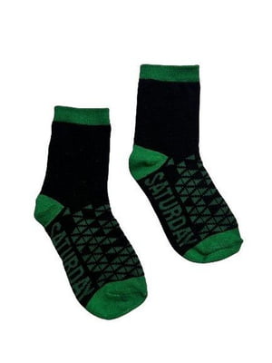 Чорно-зелені шкарпетки з малюнком та написом | 6850355