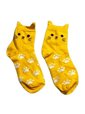 Жовті шкарпетки з принтом “Котики” | 6850472