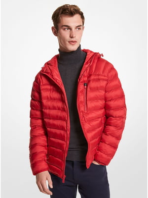 Червона стьобана куртка з капюшоном | 6833871