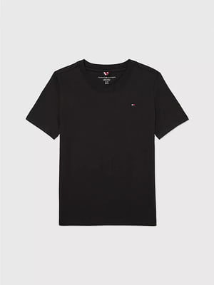 Черная хлопковая футболка с фигурным вырезом | 6850986