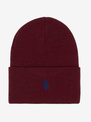 Бордова шапка біні з вишитим логотипом | 6851055
