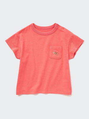 Розовая хлопковая футболка с нагрудным карманом | 6851077