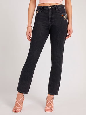 Прямі чорні джинси з вишивкою | 6851089