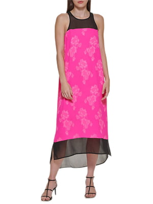 Розовое шифоновое платье А-силуэта с принтом | 6851134