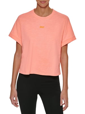 Укорочена бавовняна футболка коралового кольору | 6851142