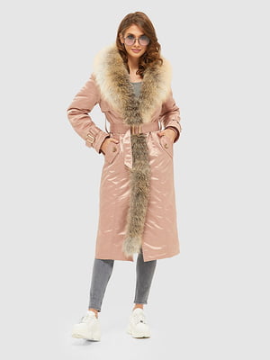 Зимове пальто рожеве з хутряним коміром | 6850767