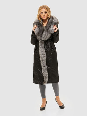 Зимове пальто прямого силуету зі знімним шалевим коміром з хутра | 6850768