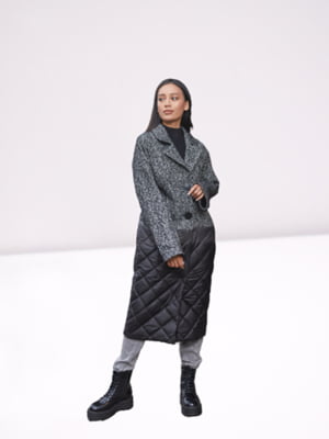 Чорне демісезонне пальто оверсайз із вовняної та плащової тканини | 6850808