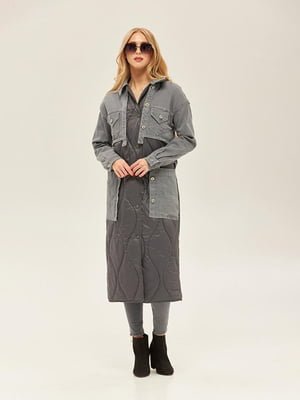 Сіре пальто із стьобаної плащової тканини з денімом | 6850813