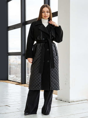 Чорне пальто оверсайз із вовняної та плащової тканини | 6850831