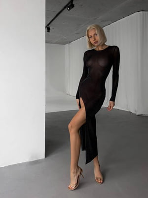 Чорна еротична сукня із італійського люрексу-сітки | 6851303
