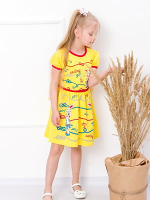 Жовта бавовняна сукня з принтом | 6852013