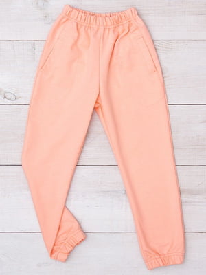 Трикотажні спортивні штани світло-персикового кольору на резинці | 6852306