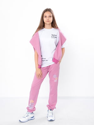 Рожеві трикотажні спортивні штани з принтом | 6852312