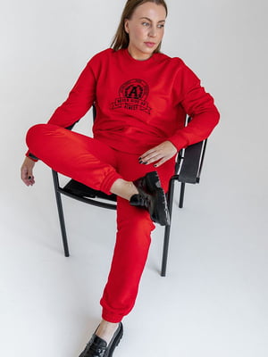 Червоний трикотажний костюм: світшот і штани | 6852430