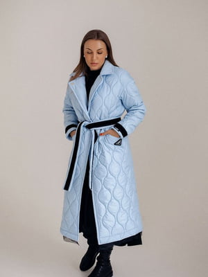 Пальто з стьобаного матеріалу кольору небесної блакиті | 6852433