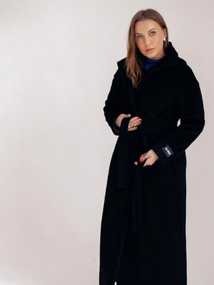 Чорне утеплене пальто з капюшоном | 6852434