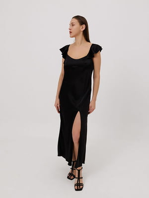 Сукня-футляр чорна шовкова з розрізом | 6852457