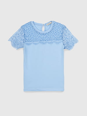 Блуза блакитна з мереживом | 6853559