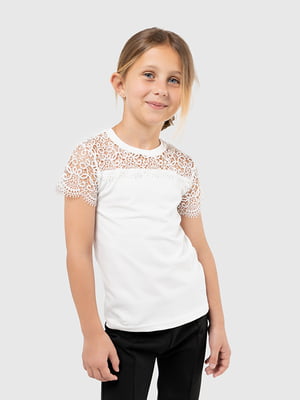 Блуза молочного кольору з мереживом | 6853577