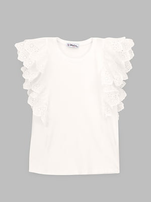 Блуза молочного кольору з оборками | 6854397