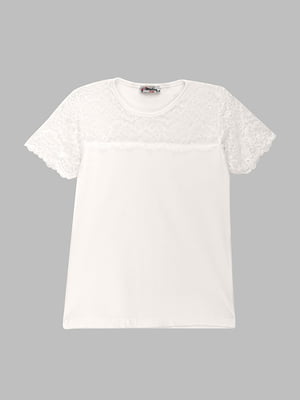 Блуза молочного кольору з коротким рукавом | 6854401