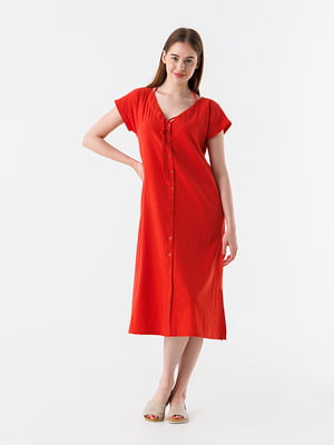 Червона сукня з розрізами на гудзиках | 6854444