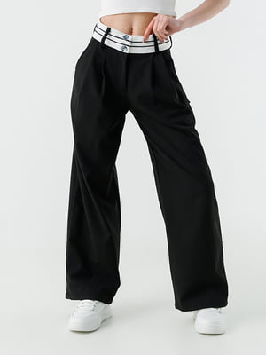 Чорні розкльошені штани з кишенями | 6854574