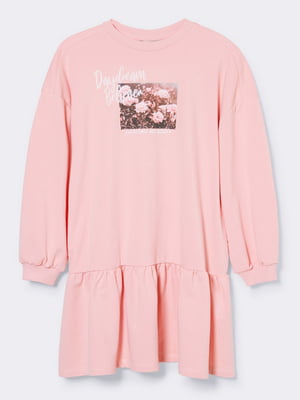 Рожева сукня-світшот з принтом та оборкою | 6855259