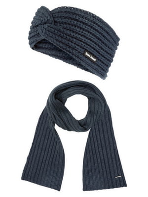 Темно-синій набір: пов'язка і шарф | 6855434