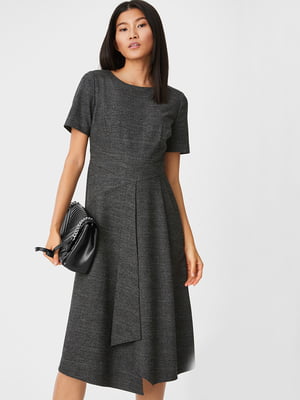 Темно-сіра сукня А-силуету зі стилізованим поясом | 6855454