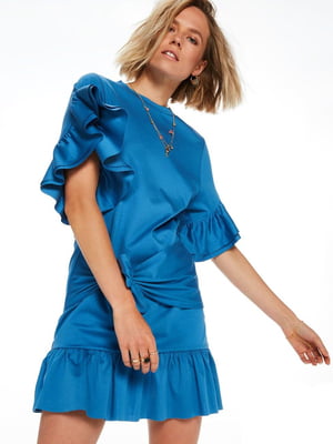 Сукня блакитна з воланами та декоративним поясом | 6855595