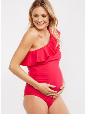 Купальник червоний суцільний для вагітних з воланом | 6857059