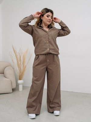 Класичний льняний бежевий костюм двійка: сорочка та штани | 6857243