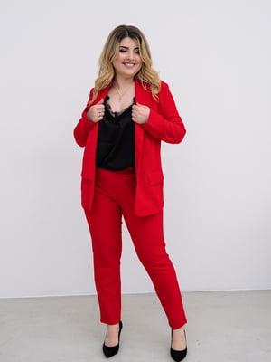 Класичний червоний костюм трійка: майка, жакет та штани | 6857257