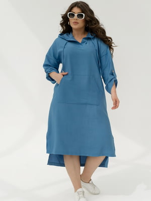 Сукня блакитна спортивного крою з льону | 6857498