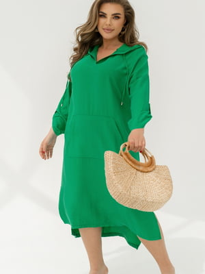 Сукня зелена спортивного крою з льону | 6857499