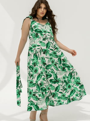 Літня зелена сукня максі з поясом | 6857569
