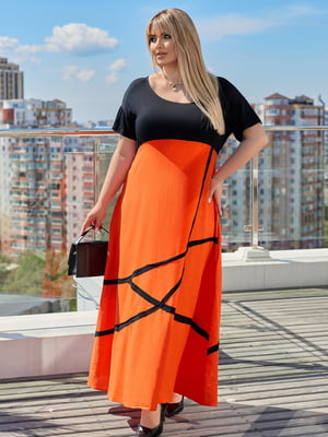 Вільна чорно-оранжева сукня А-силуету | 6857600