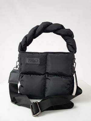 Чорна дута сумка шопер з плащової тканини | 6857712