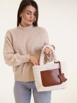 Біло-коричнева хутряна сумка шопер | 6857718
