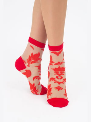 Червоні прозорі шкарпетки з принтом | 6857878