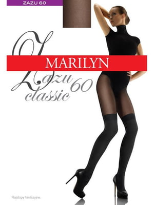 Чорні щільні колготки з імітацією панчіх Marilyn Zazu classic (60 Den; 1/2) | 6857965