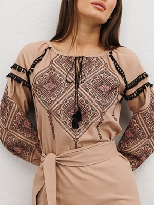 Льняное платье-вышиванка крестиком ромбами | 6852495