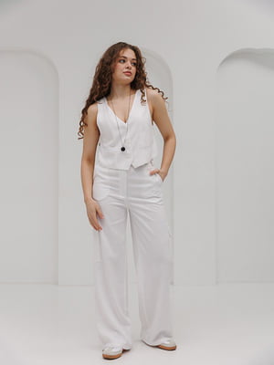 Льняний костюм молочного кольору: жилет, штани | 6852587