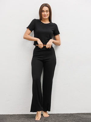 Черная трикотажная пижама: футболка, брюки | 6852778