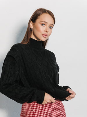 Вязаный черный свитер с фактурным узором | 6852806