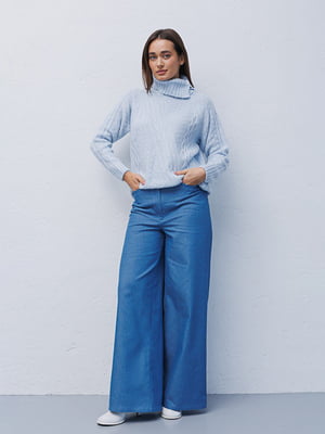 В'язаний синій светр з асиметричним коміром | 6852821